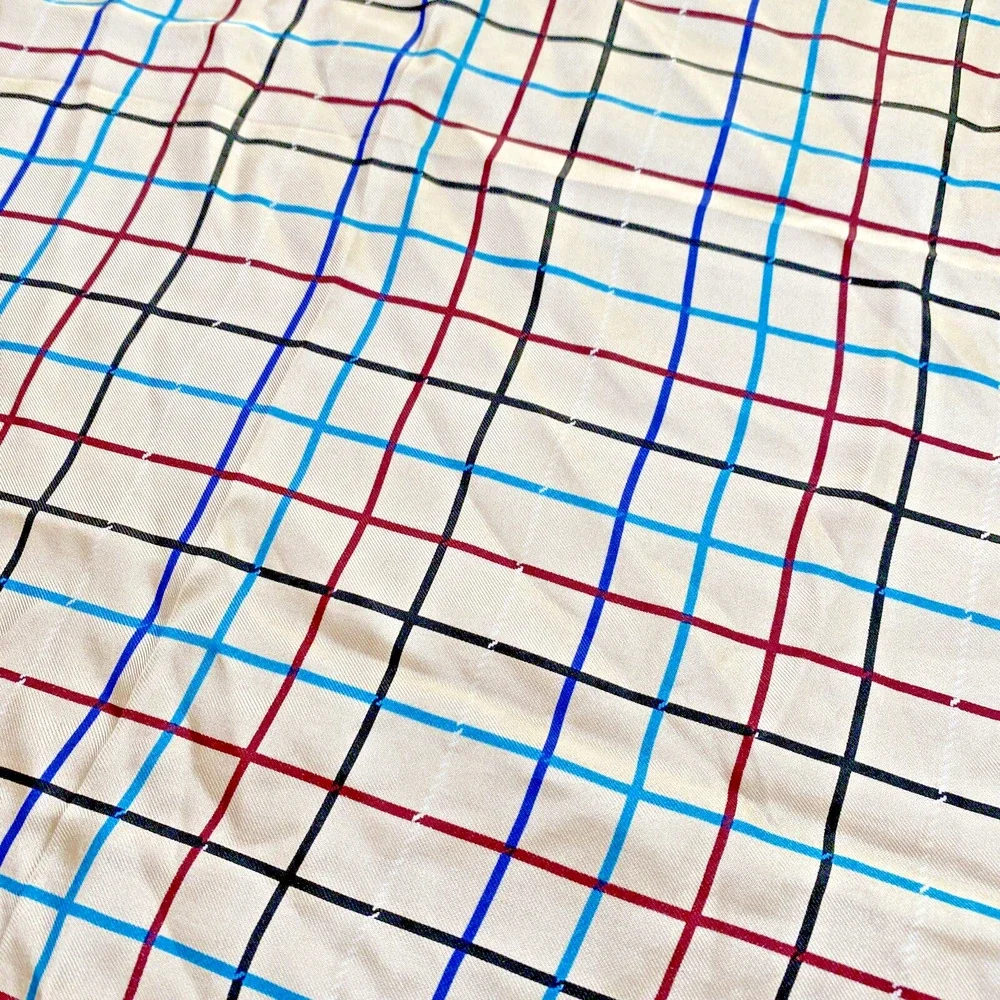 NWT Echo Silk Scarf Neckerchief Sq 22” Blue Beige Multicolor Plaid Check Classic